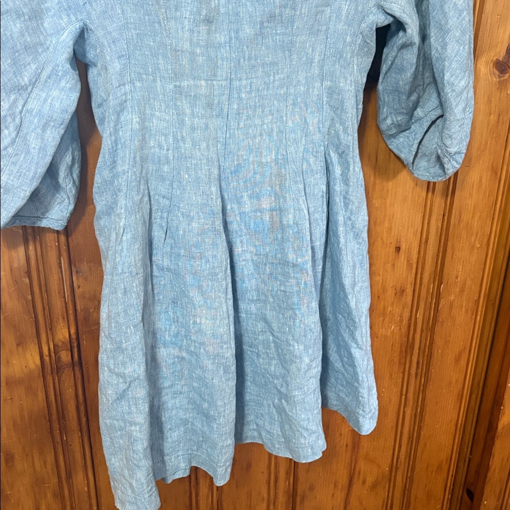 Madewell Splitneck Mini Dress in 100% Linen - Sunfaded Blue - Size 00 - Picture 11 of 15